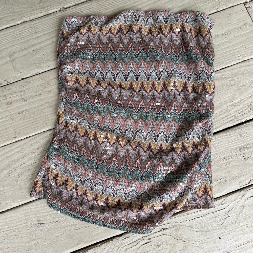 Express Strapless Top Size Medium Multi Color Seq… - image 1